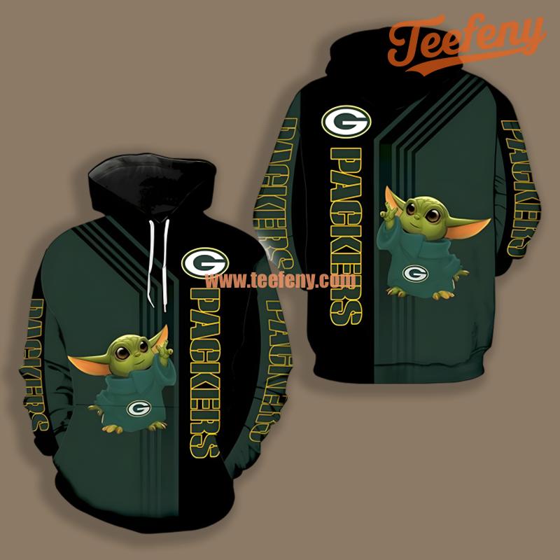 Green Bay Packers Grogu Star Wars Black Green Zip Up 3D Hoodie