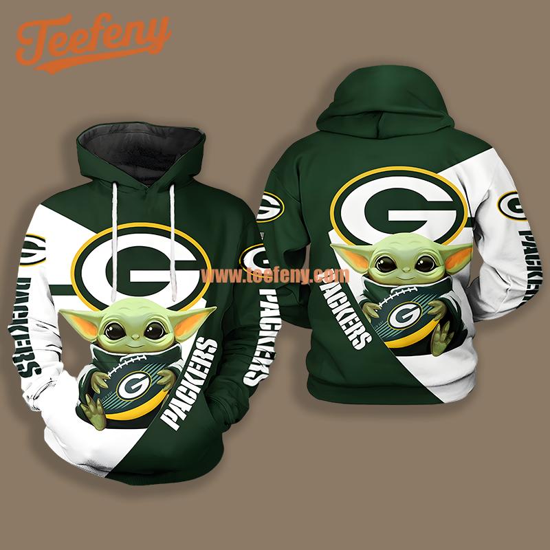 Green Bay Packers Grogu Star Wars Green White Unisex 3D Hoodie