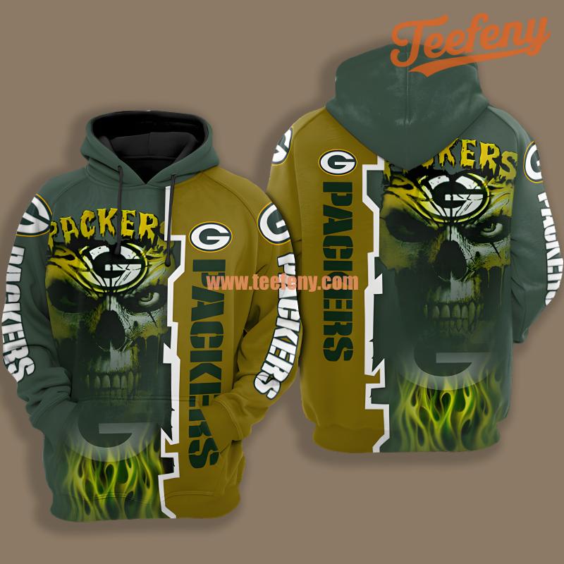 Green Bay Packers Hot Skull Green Yellow Fashion 3D Hoodie