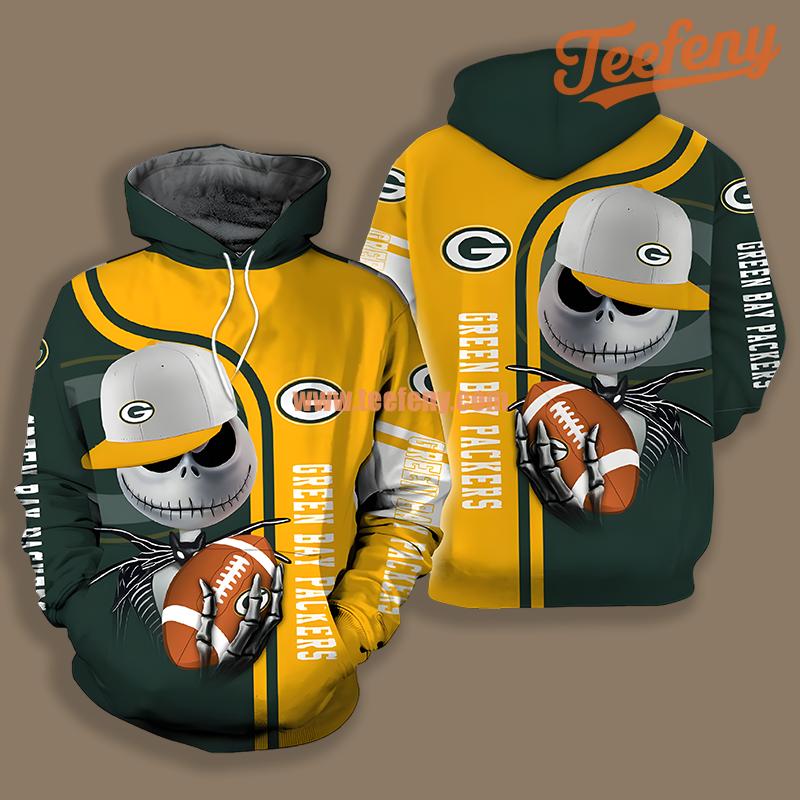 Green Bay Packers Jack Skellington Green Yellow Mens 3D Hoodie