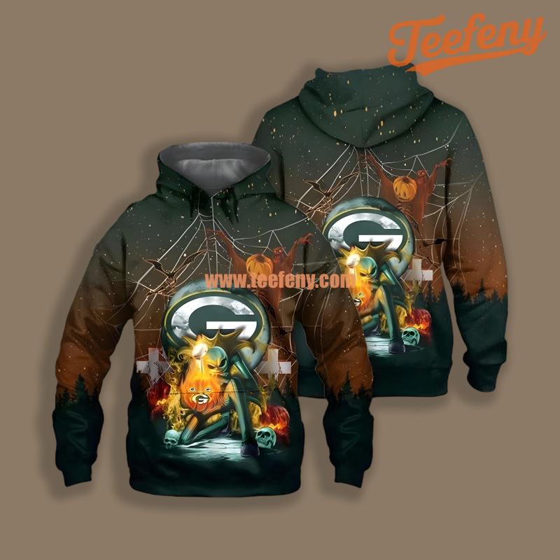 Green Bay Packers Jack Skellington Pumpkin Halloween Black Illusion 3D Hoodie