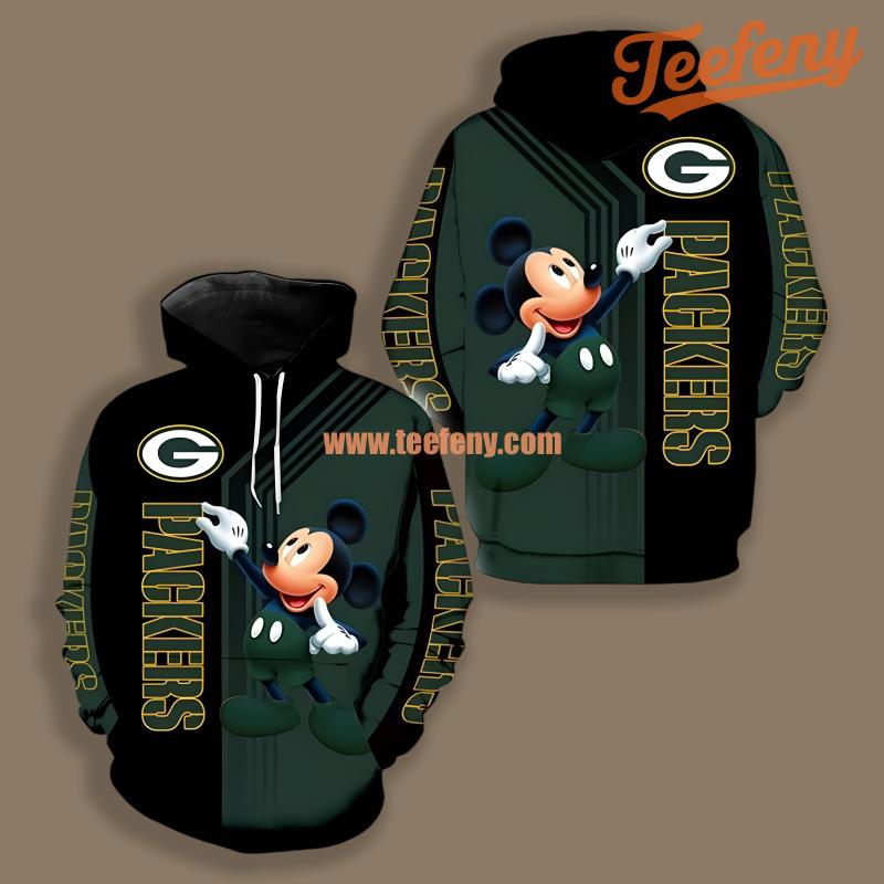 Green Bay Packers Mickey Mouse Black Green Realistic 3D Hoodie