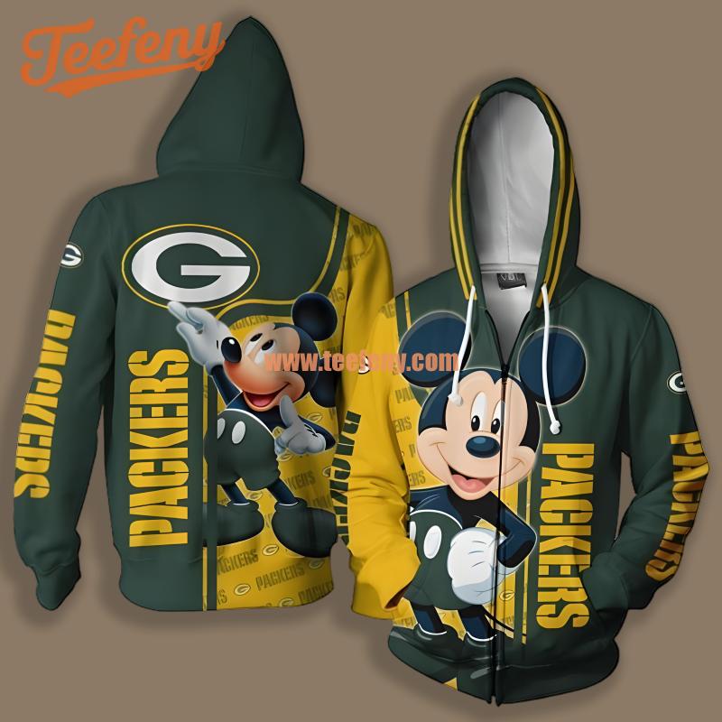 Green Bay Packers Mickey Mouse Green Yellow Illusion 3D Hoodie