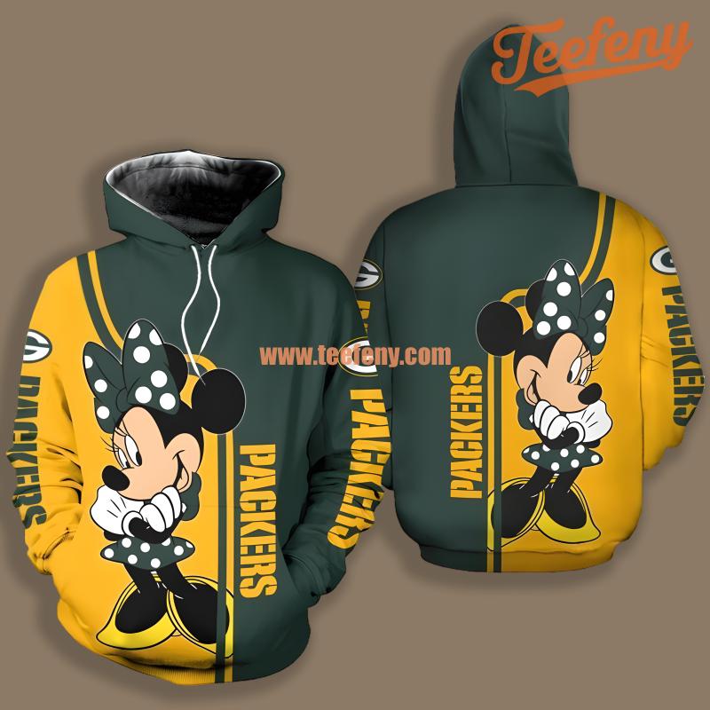 Green Bay Packers Minnie Mouse Green Yellow Print 3D Hoodie