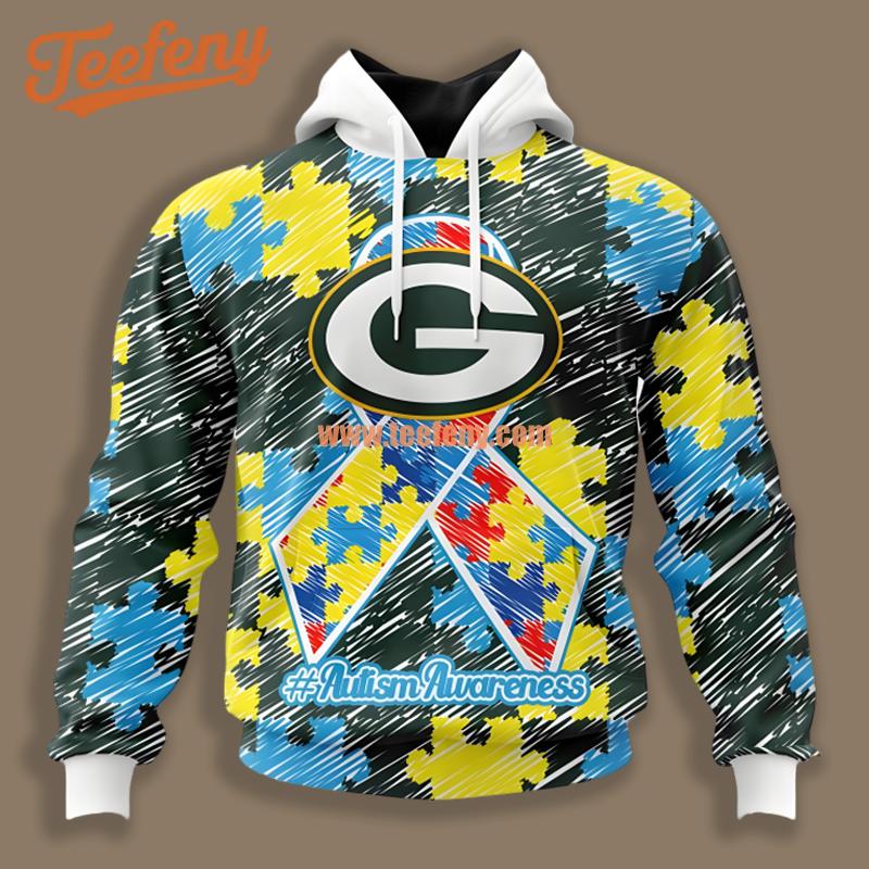 Green Bay Packers Puzzle Autism Awareness Black Art 3D Hoodie