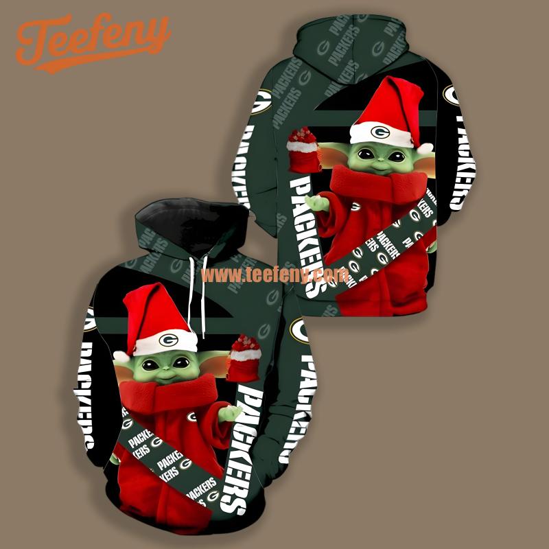 Green Bay Packers Santa Grogu Star Wars Red Green Unisex 3D Hoodie