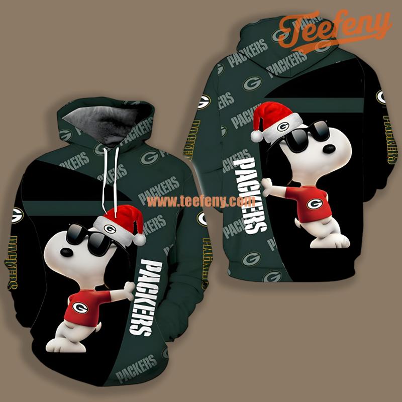 Green Bay Packers Santa Snoopy Christmas Black Green Novelty 3D Hoodie