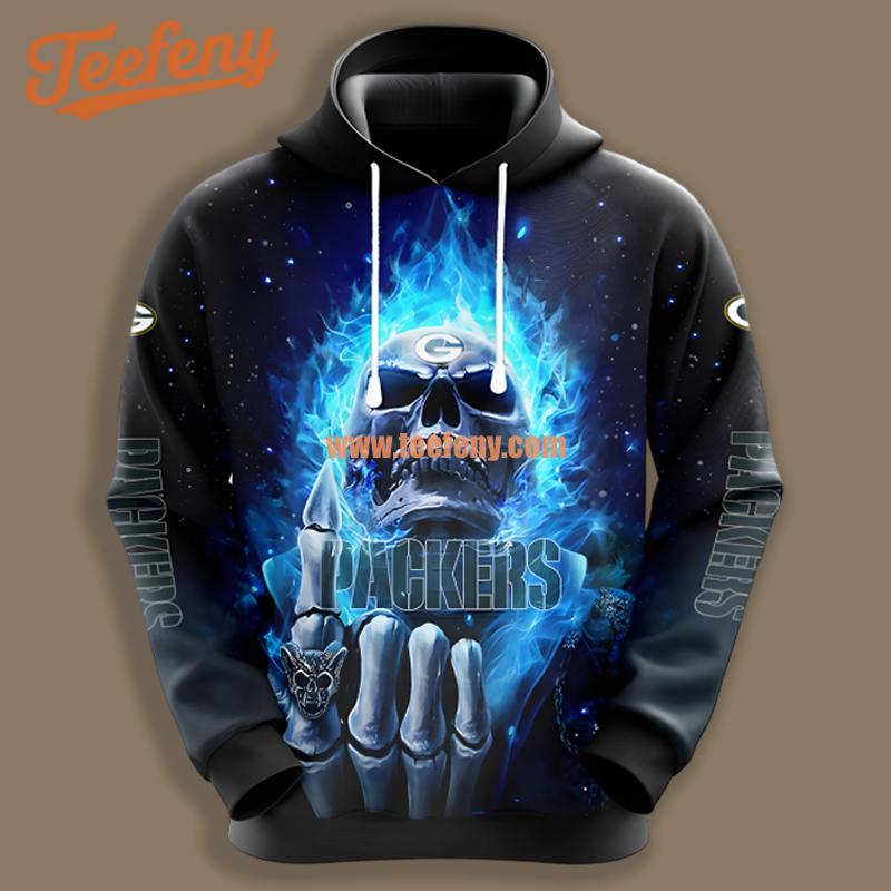 Green Bay Packers Skull Champion Black Youth 3D Hoodie