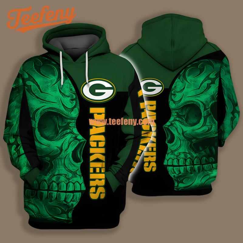 Green Bay Packers Skull Green Black Printed 3D Hoodie