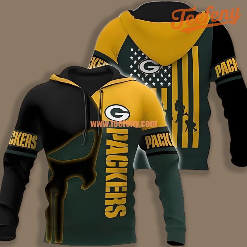 Green Bay Packers Skull Green White Puff Print 3D Hoodie