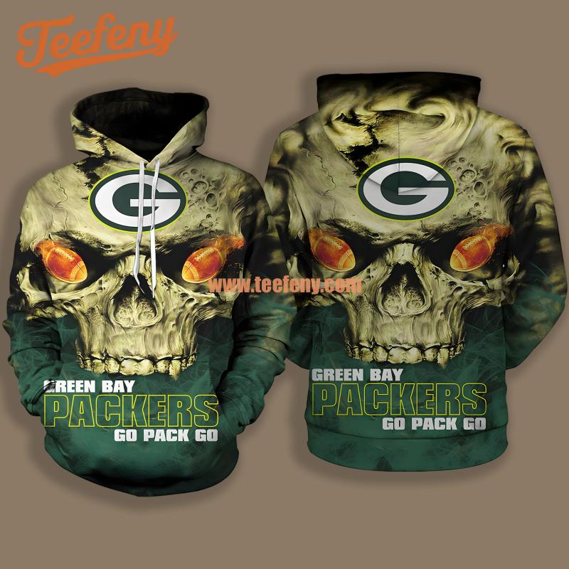Green Bay Packers Skull Green Yellow Design 3D Hoodie