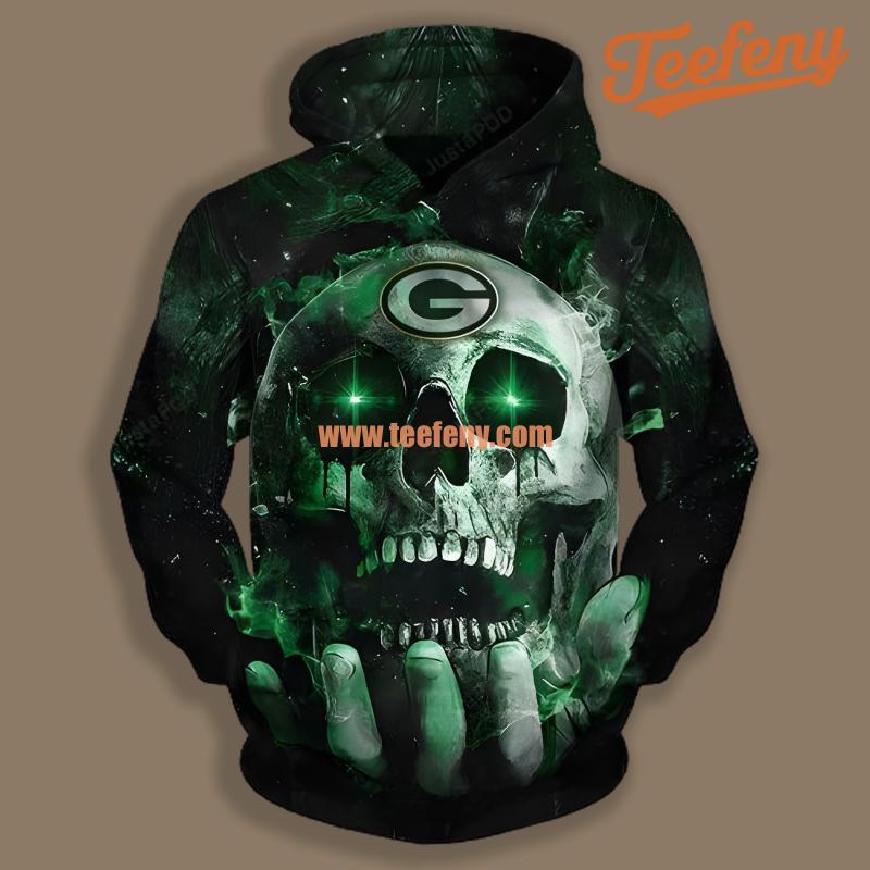 Green Bay Packers Skull Hand Green Black Novelty 3D Hoodie
