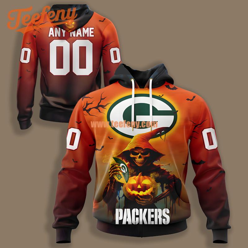 Green Bay Packers Skull Pumpkin Halloween Orange 3D Art Hoodie