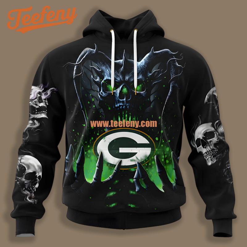 Green Bay Packers Skull Wake Up Black Zip Up 3D Hoodie