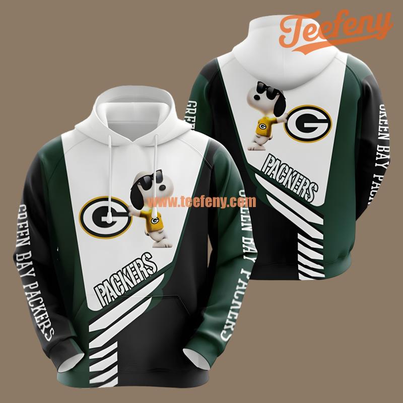 Green Bay Packers Snoopy Green White Art 3D Hoodie