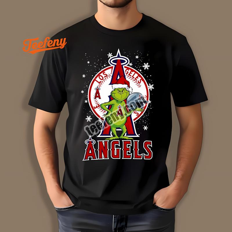 Grinch Carrying Los Angeles Angels Helmet Shirt