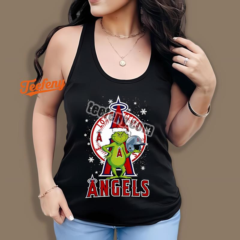 Grinch Carrying Los Angeles Angels Helmet Tanktop Grinch Carrying Los Angeles Angels Helmet Tanktop