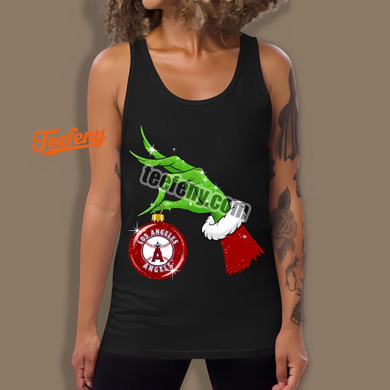 Grinch Holding Los Angeles Angels Ornament Christmas Tanktop Grinch Holding Los Angeles Angels Ornament Christmas Tanktop