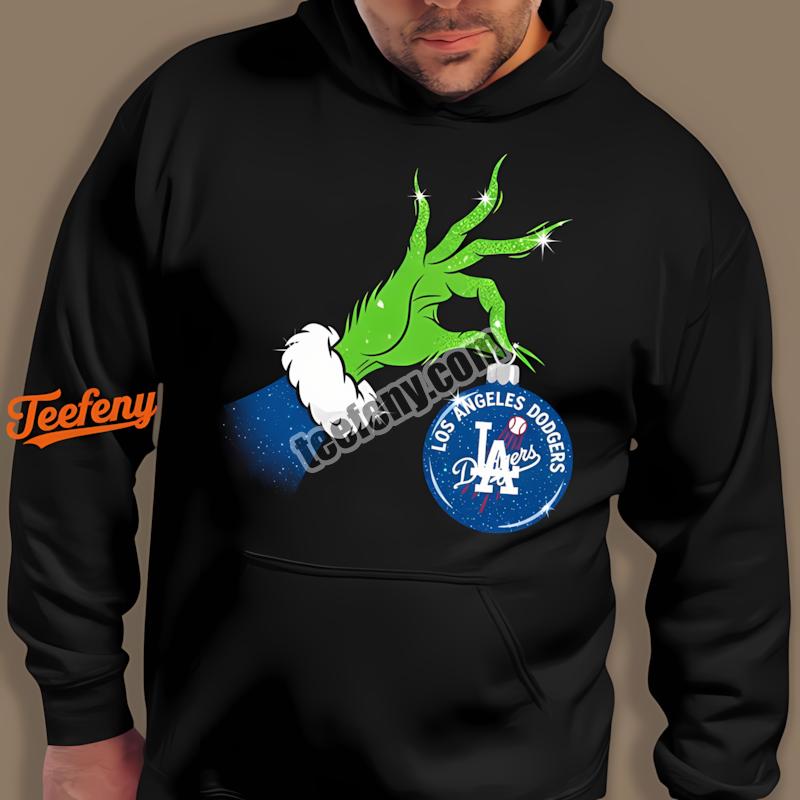 Grinch Holding Los Angeles Dodgers Ornament Christmas Hoodie Grinch Holding Los Angeles Dodgers Ornament Christmas Hoodie