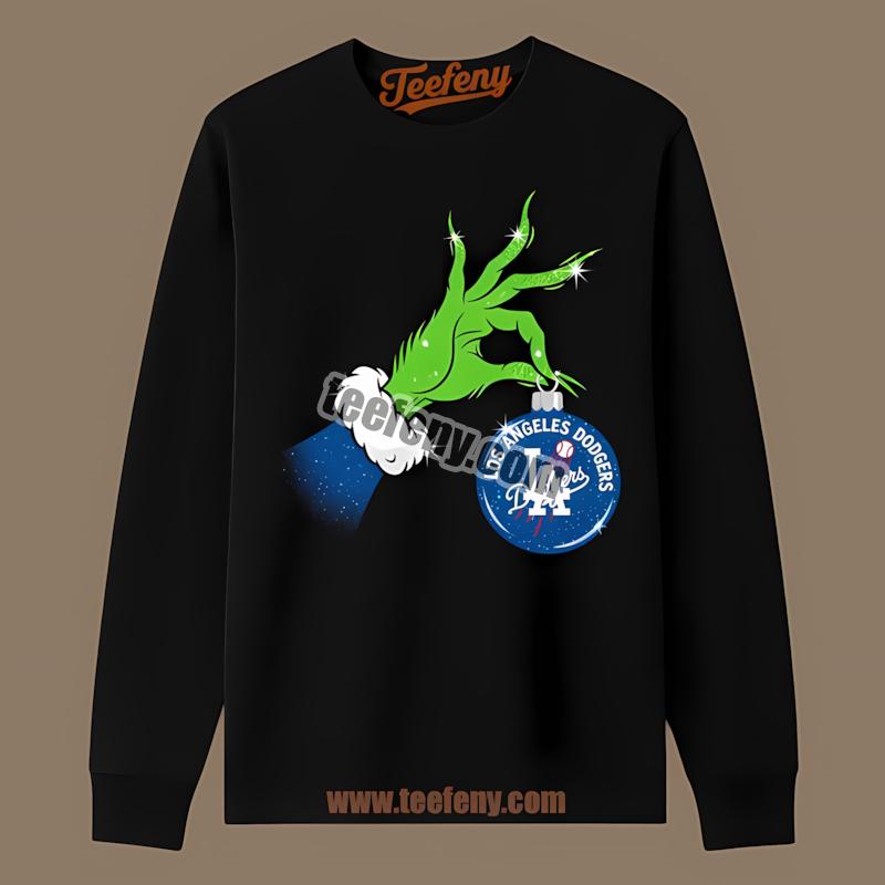 Grinch Holding Los Angeles Dodgers Ornament Christmas Long Sleeve Grinch Holding Los Angeles Dodgers Ornament Christmas Long Sleeve