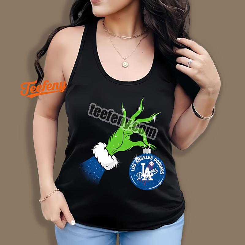 Grinch Holding Los Angeles Dodgers Ornament Christmas Tanktop Grinch Holding Los Angeles Dodgers Ornament Christmas Tanktop