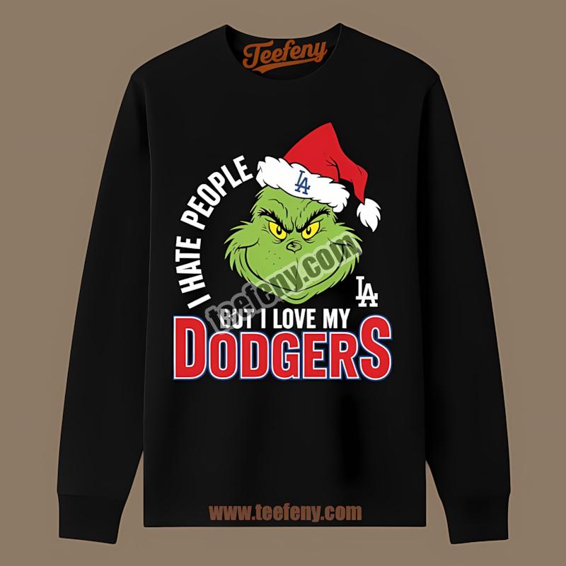 Grinch I Hate People But Love Los Angeles Dodgers Baseball Long Sleeve Grinch I Hate People But Love Los Angeles Dodgers Baseball Long Sleeve