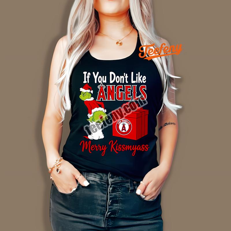 Grinch Merry Kissmyass Los Angeles Angels Holiday Tanktop Grinch Merry Kissmyass Los Angeles Angels Holiday Tanktop