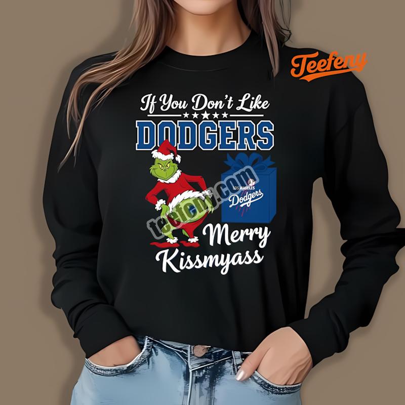Grinch Merry Kissmyass Los Angeles Dodgers Holiday Long Sleeve Grinch Merry Kissmyass Los Angeles Dodgers Holiday Long Sleeve