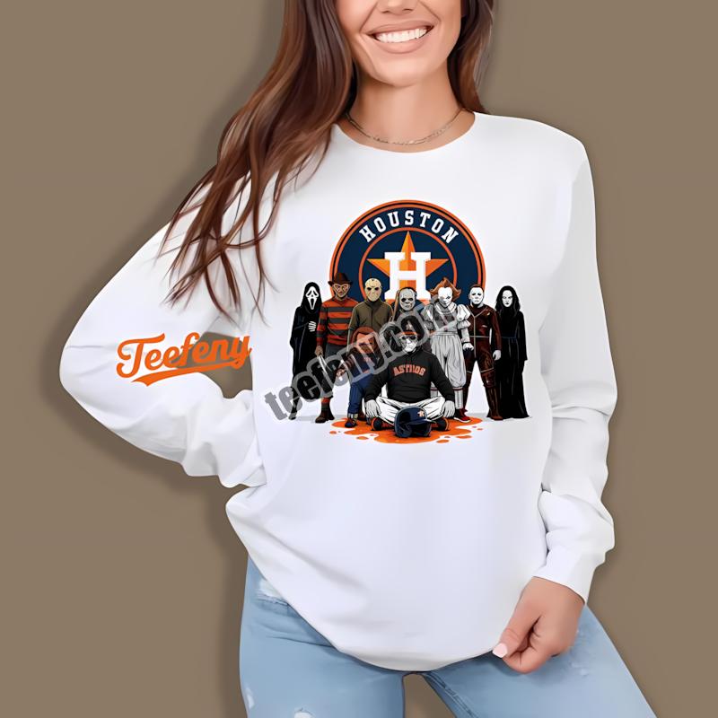 Halloween Houston Astros Horror Movie Characters Mens Graphic Long Sleeve Halloween Houston Astros Horror Movie Characters Mens Graphic Long Sleeve