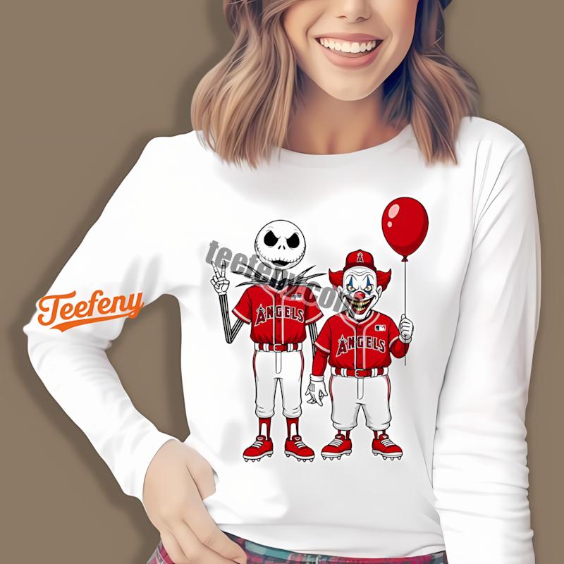 Halloween Los Angeles Angels Jack Skellington Pennywise Long Sleeve Halloween Los Angeles Angels Jack Skellington Pennywise Long Sleeve