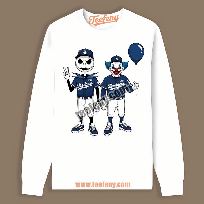 Halloween Los Angeles Dodgers Jack Skellington Pennywise Long Sleeve Halloween Los Angeles Dodgers Jack Skellington Pennywise Long Sleeve