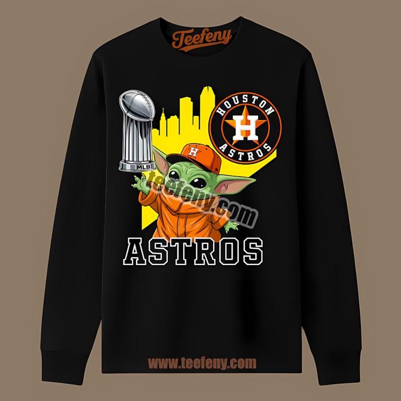 Houston Astros Baby Yoda Holding World Series Trophy Long Sleeve For Fan Houston Astros Baby Yoda Holding World Series Trophy Long Sleeve For Fan