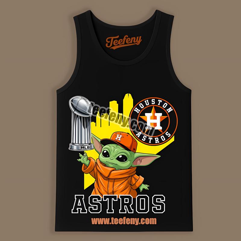 Houston Astros Baby Yoda Holding World Series Trophy Tanktop For Fan Houston Astros Baby Yoda Holding World Series Trophy Tanktop For Fan