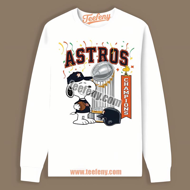 Houston Astros Champions Snoopy Celebration Printed Long Sleeve Houston Astros Champions Snoopy Celebration Printed Long Sleeve