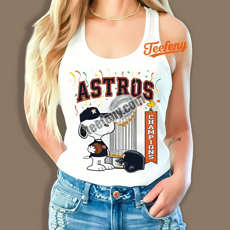 Houston Astros Champions Snoopy Celebration Printed Tanktop Houston Astros Champions Snoopy Celebration Printed Tanktop