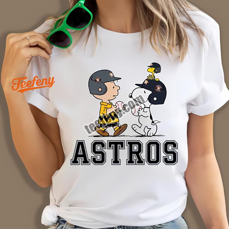 Houston Astros Charlie Brown And Snoopy Play Together Mens Shirt