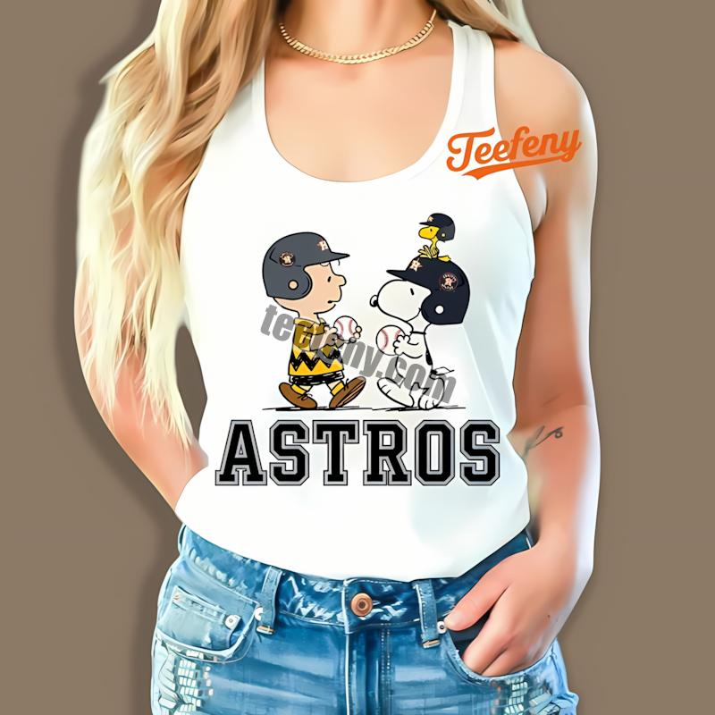 Houston Astros Charlie Brown And Snoopy Play Together Mens Tanktop Houston Astros Charlie Brown And Snoopy Play Together Mens Tanktop