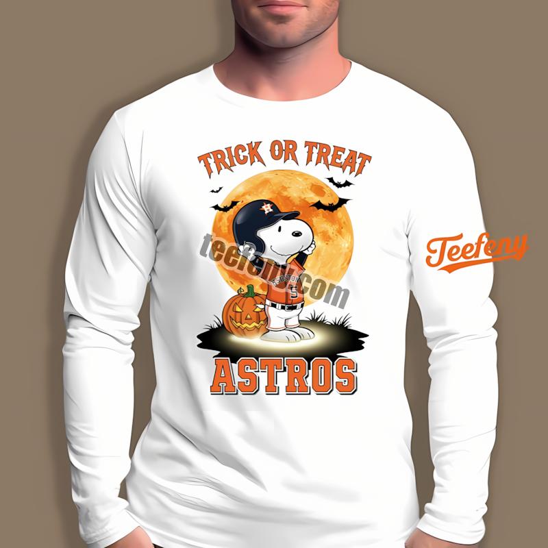 Houston Astros Halloween Snoopy Trick Or Treat Soft Long Sleeve Houston Astros Halloween Snoopy Trick Or Treat Soft Long Sleeve