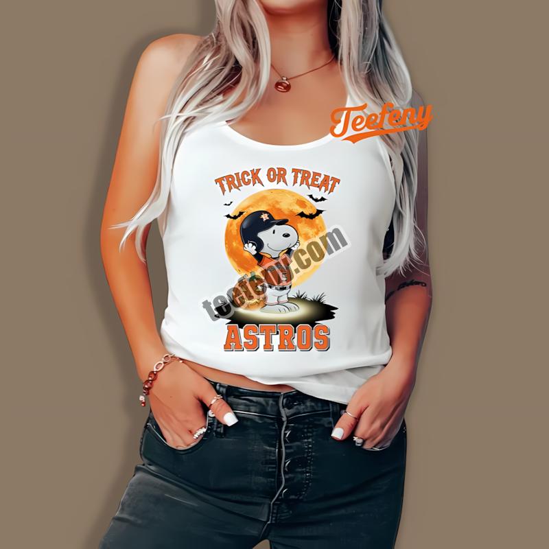 Houston Astros Halloween Snoopy Trick Or Treat Soft Tanktop Houston Astros Halloween Snoopy Trick Or Treat Soft Tanktop