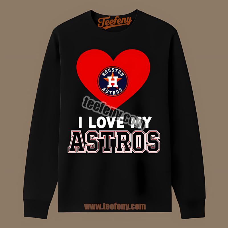 Houston Astros I Love My Astros Heart Printed Long Sleeve Houston Astros I Love My Astros Heart Printed Long Sleeve