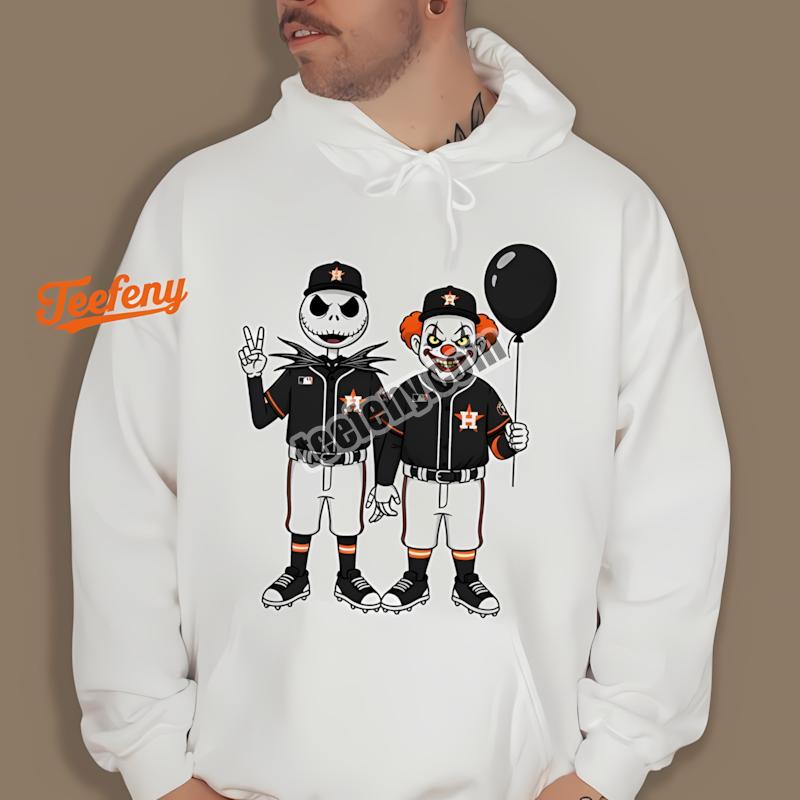 Houston Astros Jack Skellington And Pennywise Halloween Hoodie For Fan Houston Astros Jack Skellington And Pennywise Halloween Hoodie For Fan