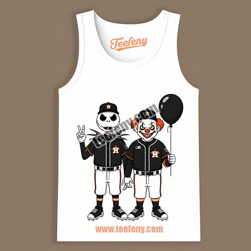 Houston Astros Jack Skellington And Pennywise Halloween Tanktop For Fan Houston Astros Jack Skellington And Pennywise Halloween Tanktop For Fan