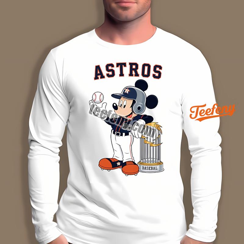 Houston Astros Mickey Baseball Bat Cartoon Long Sleeve Printing Houston Astros Mickey Baseball Bat Cartoon Long Sleeve Printing