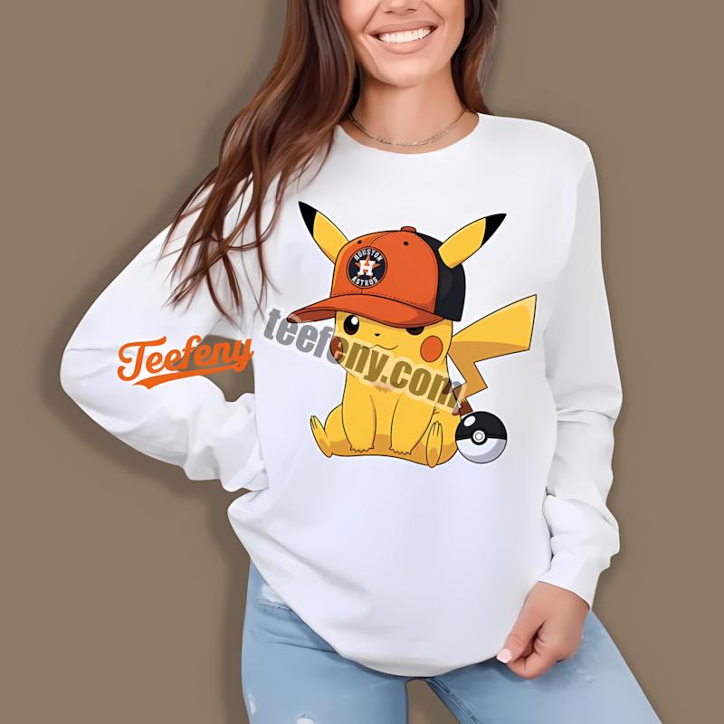 Houston Astros Pikachu Wearing Hat Long Sleeve Design Online Houston Astros Pikachu Wearing Hat Long Sleeve Design Online