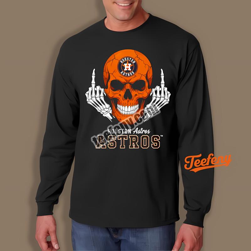Houston Astros Skull Middle Finger Vintage Long Sleeve Houston Astros Skull Middle Finger Vintage Long Sleeve