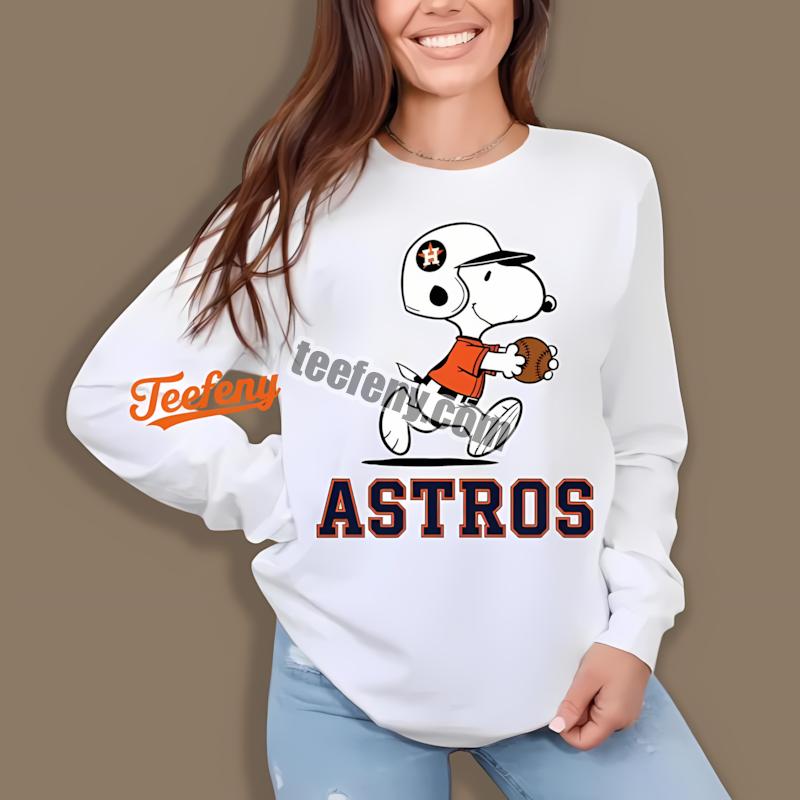 Houston Astros Snoopy Baseball Running Printed Long Sleeve Houston Astros Snoopy Baseball Running Printed Long Sleeve