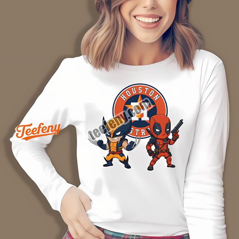 Houston Astros Wolverine Deadpool Superhero Statement Long Sleeve Houston Astros Wolverine Deadpool Superhero Statement Long Sleeve