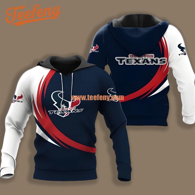 Houston Texans Curve White Blue Art 3D Hoodie