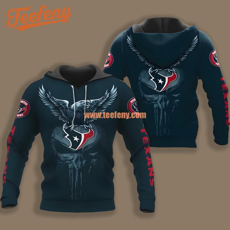 Houston Texans Eagle Skull Blue Mens 3D Hoodie