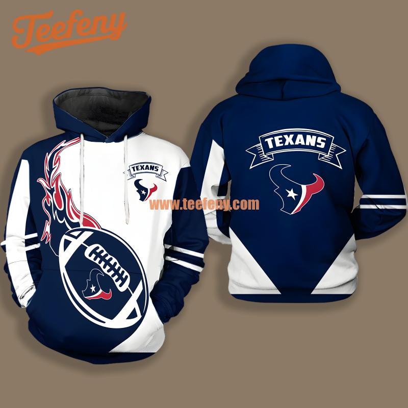 Houston Texans Fire Ball Blue White Youth 3D Hoodie